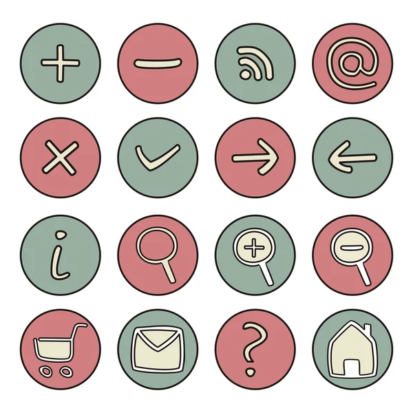Conjunto de ícones ou botões web - ilustração desenhada à mão doodle —  Vetores de Stock
