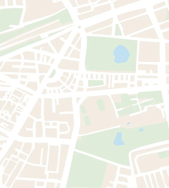 Ilustración abstracta del vector del mapa de la ciudad con calles, parques y estanques — Archivo Imágenes Vectoriales