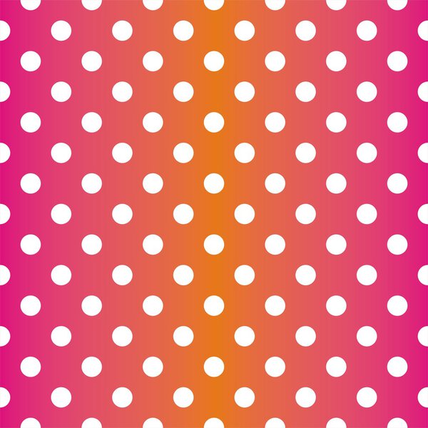 Бесшовный векторный рисунок или текстура с белыми точками польки на розовом и оранжевом фоне
