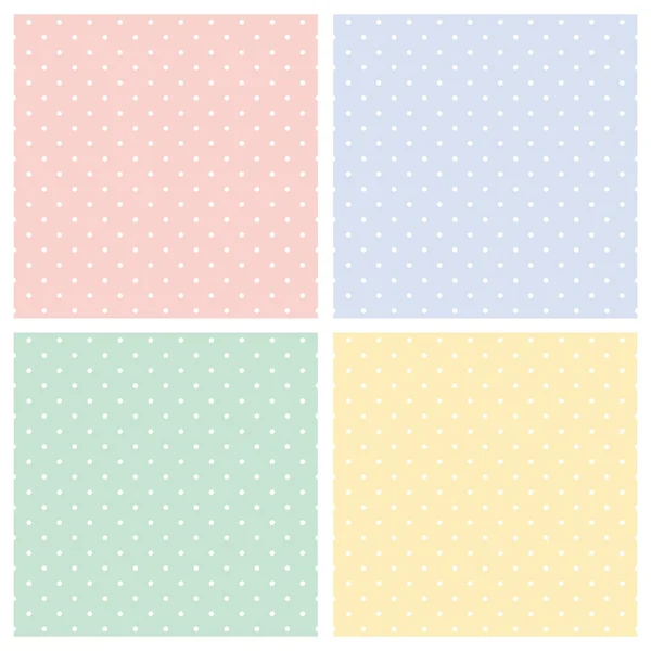 Wektorowe bezszwowe wzory, zestaw faktur - białe kropki polka na kolorowym tle — Wektor stockowy