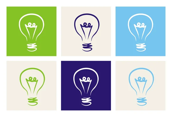 Vector colorful icon set with light bulbs -s ign of creative invention — Stock Vector