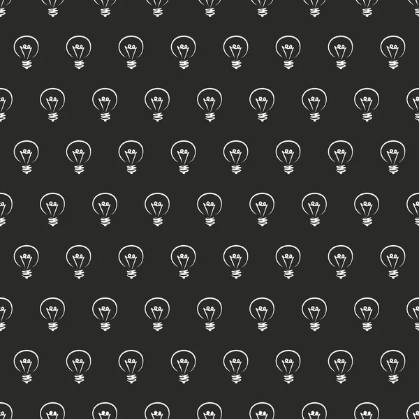 Seamless vector pattern texture with light bulbs on black background — Stock Vector