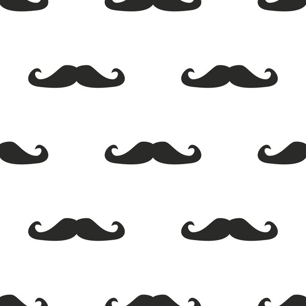 Seamless vector pattern, texture or background with black mustaches on white background.