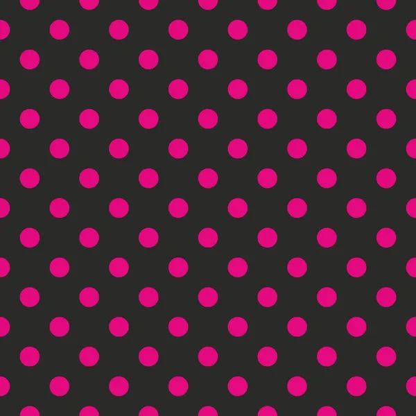 Seamless vector pattern with neon pink polka dots on black background — Stock Vector