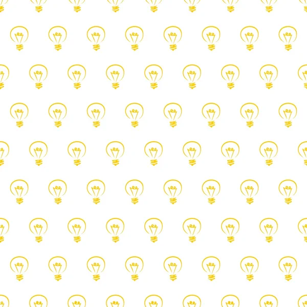 Seamless pattern, texture or background with yellow light bulbs on white background — Stock Vector