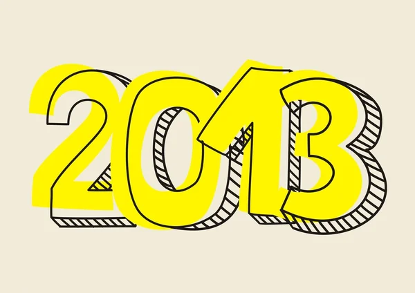 Ano Novo 2013 desenho à mão vetor doodle sinal ou número símbolo com iluminador amarelo —  Vetores de Stock