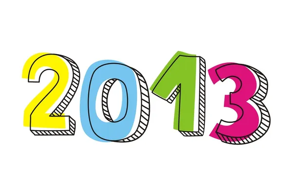 Yeni yıl 2013 elle çizilmiş vektör doodle numara bir simge ile renkli parlak — Stok Vektör