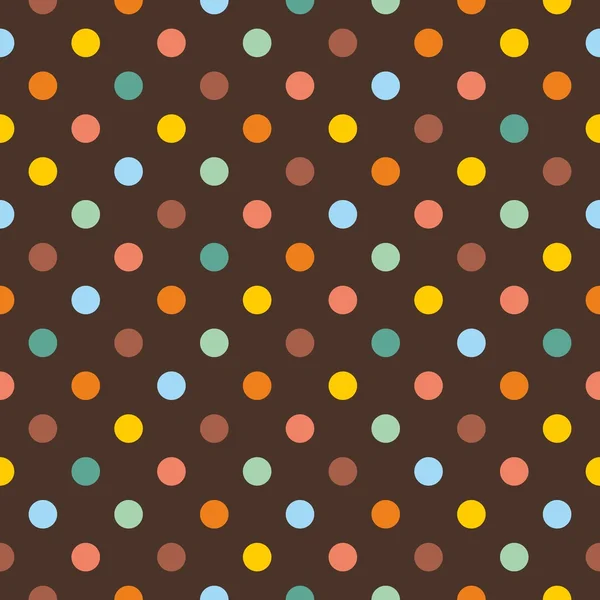 Motif ou texture sans couture avec des pois colorés sur fond brun foncé — Image vectorielle