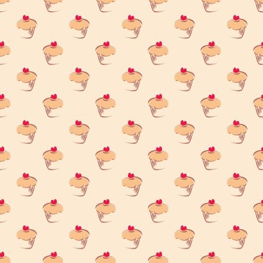 Dikişsiz vektör desen, doku veya arka plan tatlı muffin kekler