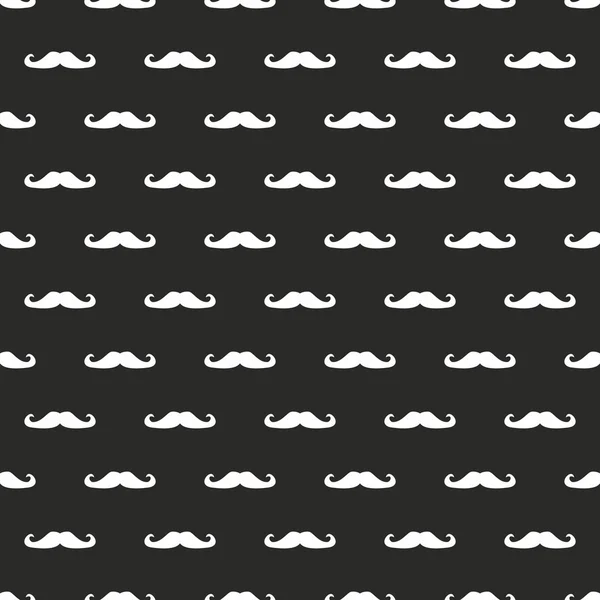 Patrón de vector sin costuras, fondo o textura con blanco rizado vintage retro caballero bigotes sobre fondo negro — Archivo Imágenes Vectoriales