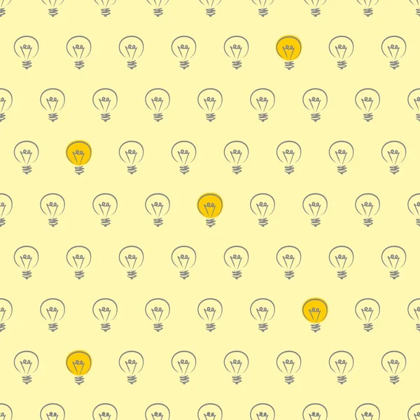 Seamless vector pattern, texture or background with light bulbs turn on and off on yellow — Stock Vector