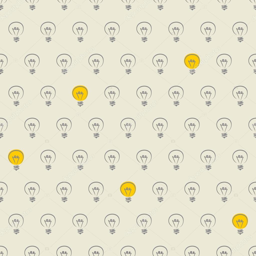 Seamless vector pattern, texture, background with doodle hand drawn light bulbs