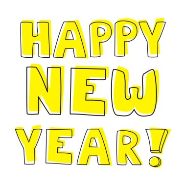 Beyaz arka plan üzerinde izole mutlu yeni yıl vektör elle çizilmiş dilek