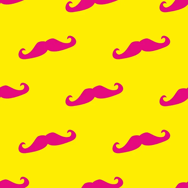 Patrón vectorial sin costuras con bigote rosa neón sobre fondo amarillo soleado — Archivo Imágenes Vectoriales
