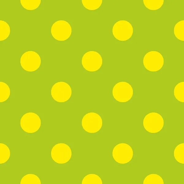 Naadloze voorjaar of kinderen patroon met zonnige geel polka dots op verse groene achtergrond — Stockvector