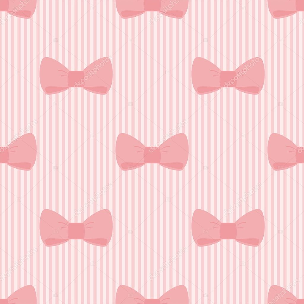 Seamless vector pattern with sweet bows on a pastel pink strips background.