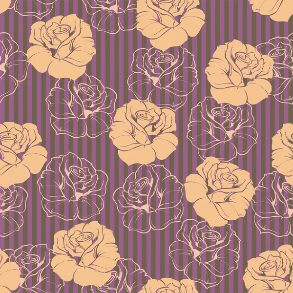 Seamless vector floral vintage pattern elegant pink rose background. Beautiful abstract texture with beige flowers and retro stripes wallpaper dark violet background — Stock Vector