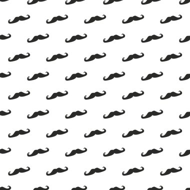 Dikişsiz vektör desen, arka plan veya doku beyaz zemin üzerine siyah kıvırcık vintage retro beyefendi bıyıklı.