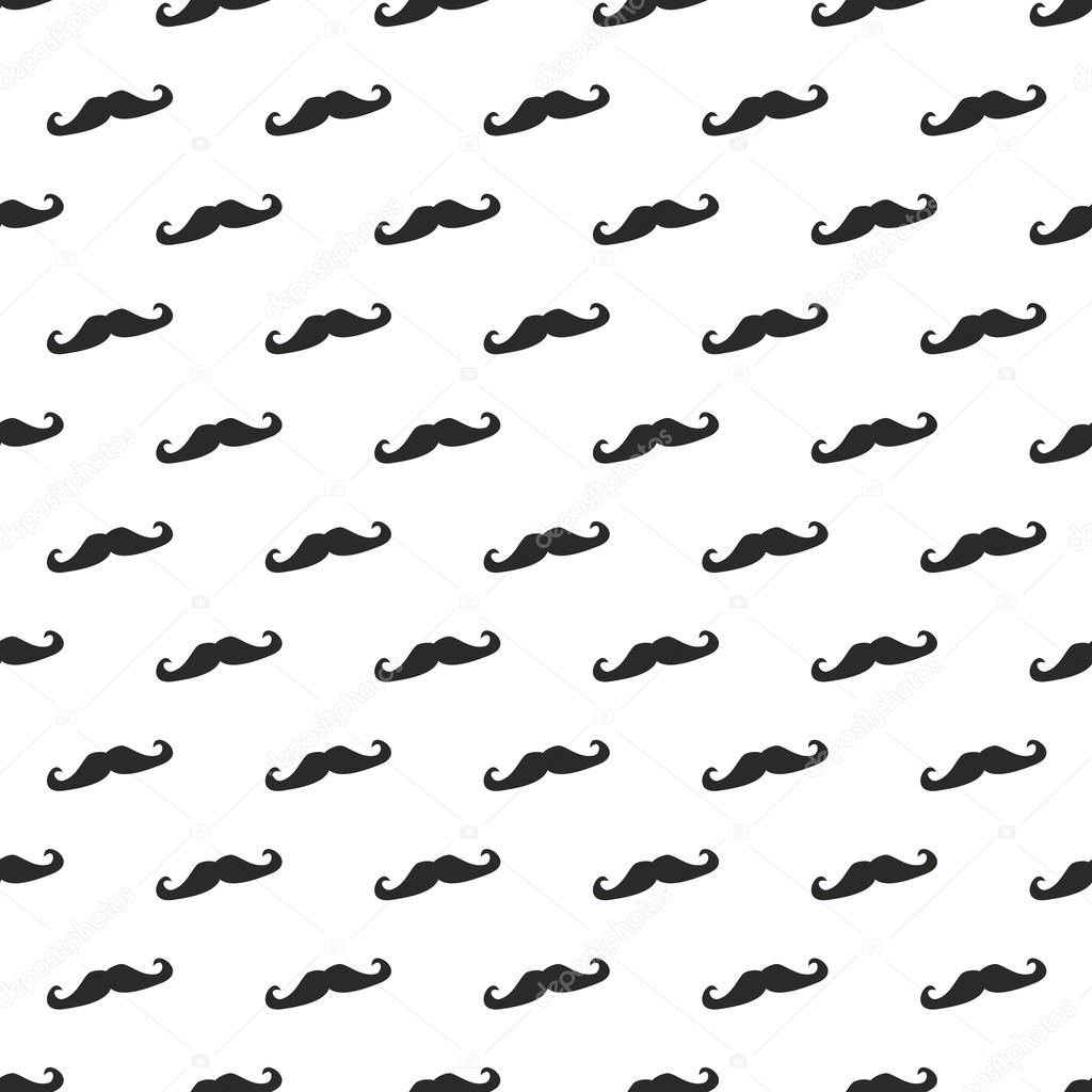 Seamless vector pattern, background or texture with black curly vintage retro gentleman mustaches on white background.