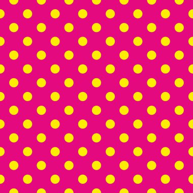 Seamless vector pattern or texture with yellow polka dots on neon pink background. For cards, invitations, websites, desktop, baby shower card background, party, web design, arts and scrapbooks. clipart