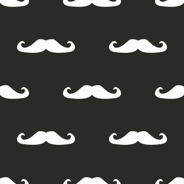 Seamless vector pattern, background or texture with white curly vintage retro gentleman mustaches on black background. For websites, desktop wallpaper, blog, web design. — Stock Vector