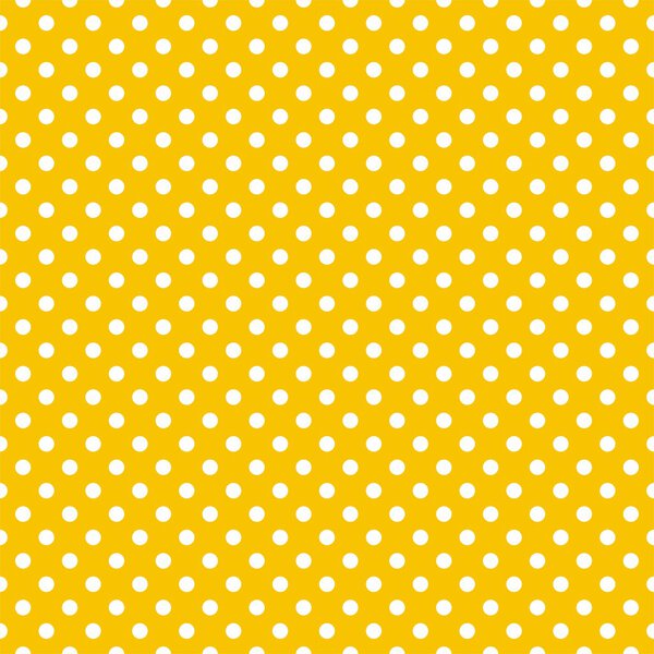 Seamless vector pattern with small white polka dots on a sunny yellow background.
