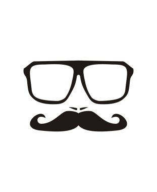 vektör erkekler bıyıklı ve kocaman, siyah hipster gözlük ile karşı karşıya. izole beyaz zemin üzerine siyah siluet.