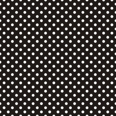 Seamless vector dark pattern with white polka dots on black background.