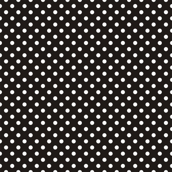 Seamless vector dark pattern with white polka dots on black background.