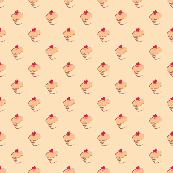 Motif ou texture vectorielle sans couture avec cupcakes, muffins, gâteau sucré et coeur rouge sur le dessus . — Image vectorielle