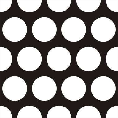 Seamless vector dark pattern with huge white polka dots on black background.