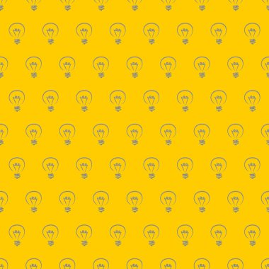 Dikişsiz vektör desen el ampulleri güneşli sarı arka plan dokusu üzerinde çekilmiş..