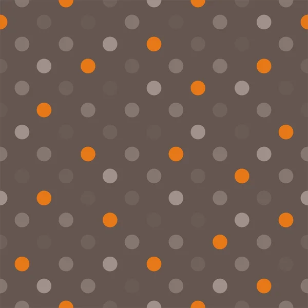 Motif vectoriel sans couture à pois colorés orange, beige, marron et gris sur fond brun foncé . — Image vectorielle