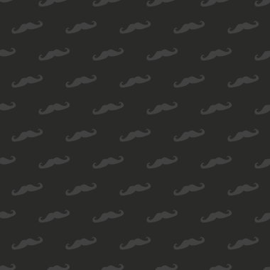 Seamless vector dark pattern, background or texture with dark grey curly vintage retro gentleman mustaches on black background. clipart