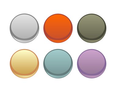vektör web düğmeleri koleksiyonu. boş, parlak, renkli dairesel gri, kırmızı, koyu, bej, yeşil ve mor düğme kümesi. Beyaz arka plan üzerinde izole Web sitesi tasarımı için düz elemanları tasarımı.