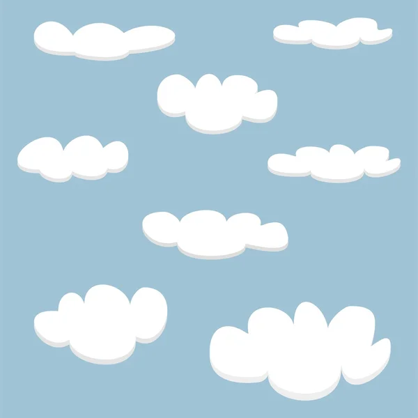 Nastavení bílé mraky na pozadí modré oblohy. Cloud computing koncepce kreslený kolekce pro plochý design a použití v sociálních sítích nebo vektorové ilustrace — Stockový vektor