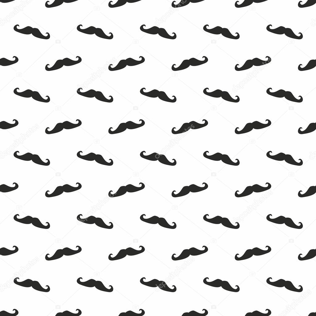 Seamless vector pattern, background or texture with black curly vintage retro gentleman mustaches isolated on white background.