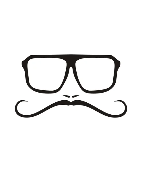 Vector men face with long mustache and huge, hipster glasses. Black american retro truck driver silhouette isolated on white background. — Stock Vector