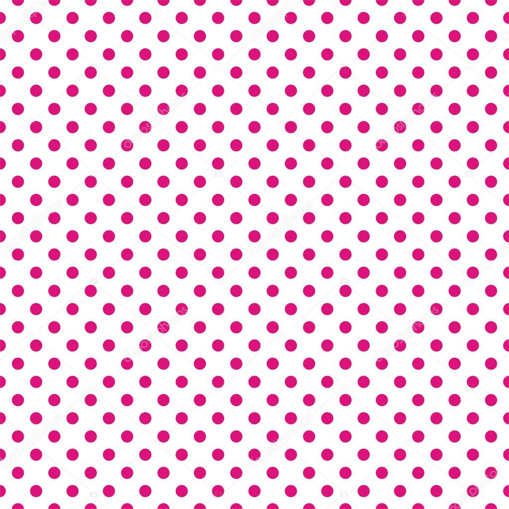 Seamless vector pattern with dark neon pink polka dots on a white ...