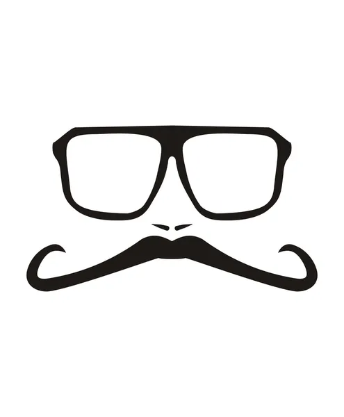 Vector men face with long mustache and huge, hipster glasses. Black american retro truck driver silhouette isolated on white background. — Stock Vector