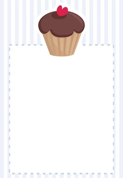 Documento vectorial, menú de restaurante, tarjeta de boda, lista o invitación a la ducha del bebé con cupcake de chocolate retro dulce sobre fondo azul vintage o textura stipes — Vector de stock