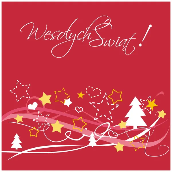 Biglietto rosso vettoriale di Natale o invito con auguri di Buon Natale in polacco: Wesolych swiat. Kartka swiateczna . — Vettoriale Stock