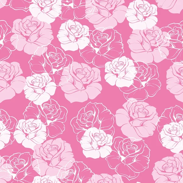 Seamless vector floral pattern with pink and white roses on sweet candy pink background. — Stock Vector