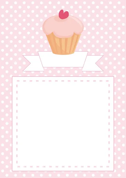 Vector button, restaurant menu, wedding card, list or baby shower invitation with sweet retro cupcake on pink vintage pattern white polka dots — Stock Vector