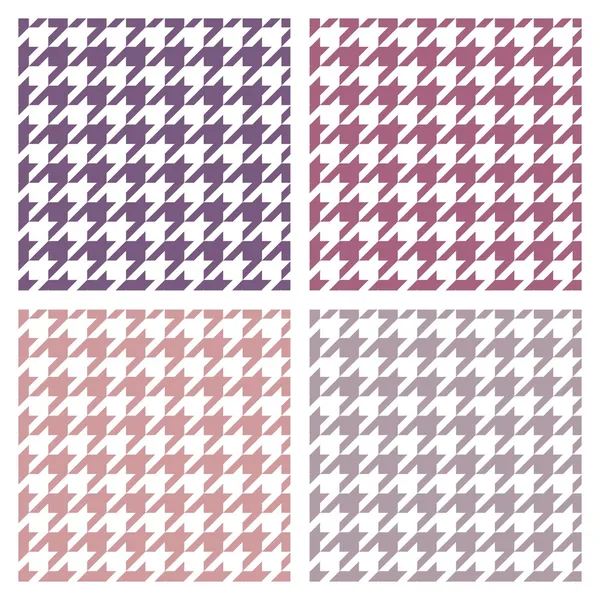 Houndstooth vector conjunto de patrones de colores sin costura. Colección tradicional escocesa de tela a cuadros para fondo colorido sitio web o fondo de pantalla de escritorio en color violeta, rosa, melocotón, gris y blanco . — Vector de stock