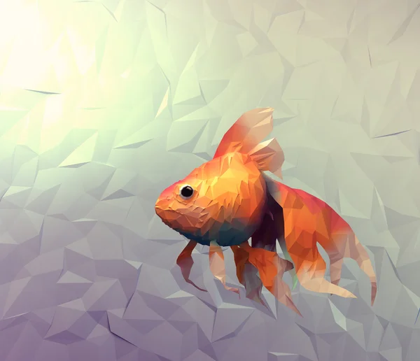 Goldfish moderno fondo de pantalla. Triángulo mosaico superficie plana 3d renderizar ilustración gráfica por ordenador con velo dorado peces en el agua . — Foto de Stock