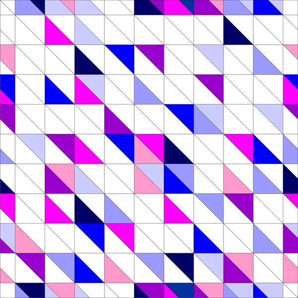 Naadloze vector blauw, roze violet en wit patroon, textuur of achtergrond. Kleurrijke geometrische mozaïekvormen. Hipster platte oppervlakte ontwerp driehoek behang met aztec chevron zigzag print — Stockvector