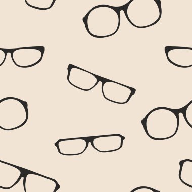 hipster gözlük sorunsuz vektör siyah bej renkli desen veya arka plan. siyah kalın tutucu retro çizim tıbbi büyük göz gözlük shilouette koleksiyonu ile