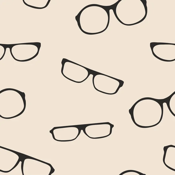 Hipster glasses seamless vector black beige pattern or background. Black thick holder retro illustration with medical huge eye glasses shilouette collection — Stock Vector