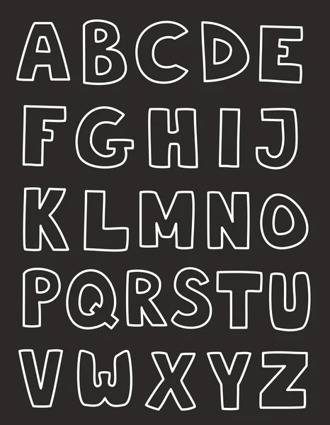 Witte Alfabetletters vector hand getrokken set geïsoleerd op donkere achtergrond. — Stockvector